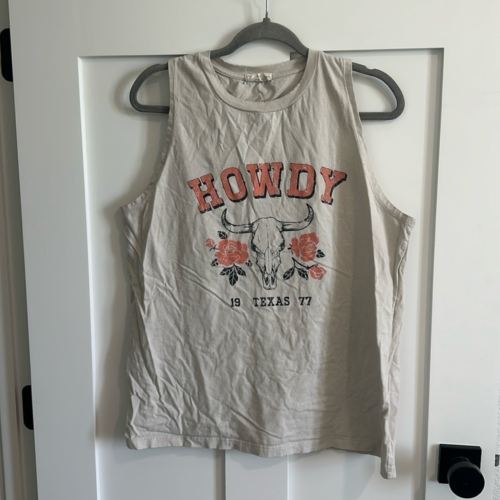 Refined Canvas Women's L Howdy Texas Distressed Muscle Tank Cowgirl Southwestern